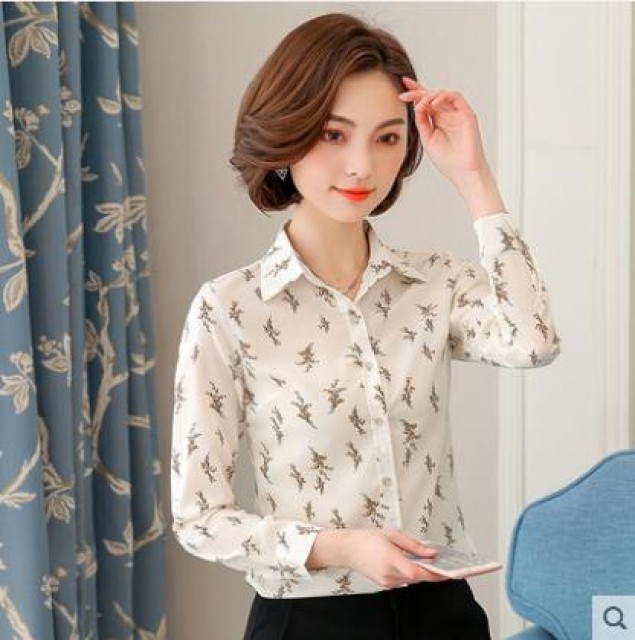 [해외] 봄신상 여성 퀄리티 슬림 플라워 긴소매 쉬폰 블라우스 와이셔츠 직장룩