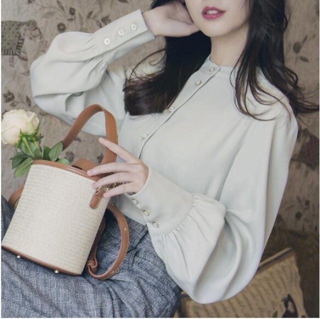 [해외] 여성 봄 신상 시폰 루즈핏 캐주얼 단색 셔츠