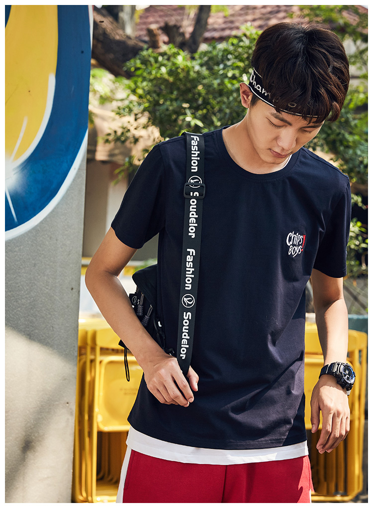 [해외] 남성 여름 신상 반팔 티셔츠 자수 캐주얼 라운드 티셔츠