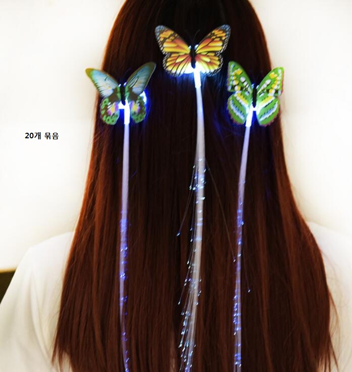 [해외] LED발광 머리장식20개묶음 클립발광헤어 발광머리카락 마술의가발