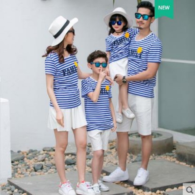 [해외] 여름신상 퀄리티 캐주얼 가족복 패밀리룩 비치룩 스트라이프티셔츠 아이여름티셔츠