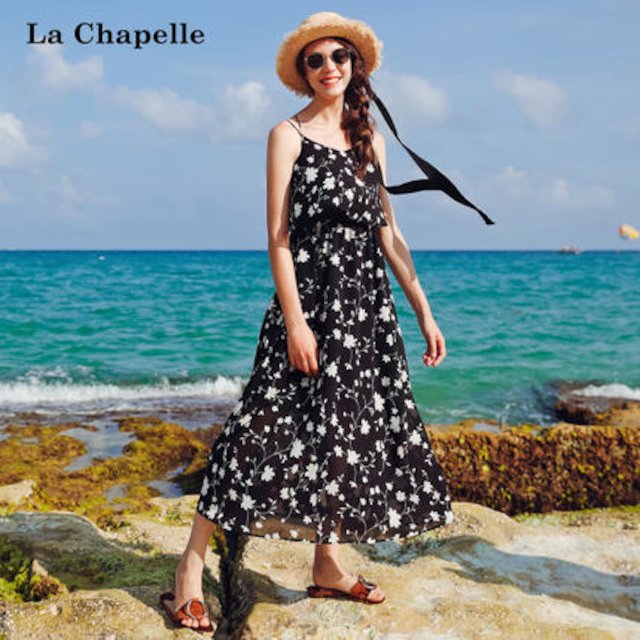 [해외]W14342C La Xia Beier 드레스 요정 2018 봄 여름 새로운 허리띠가 얇은 해변 리조트 스트랩 해변 드레스