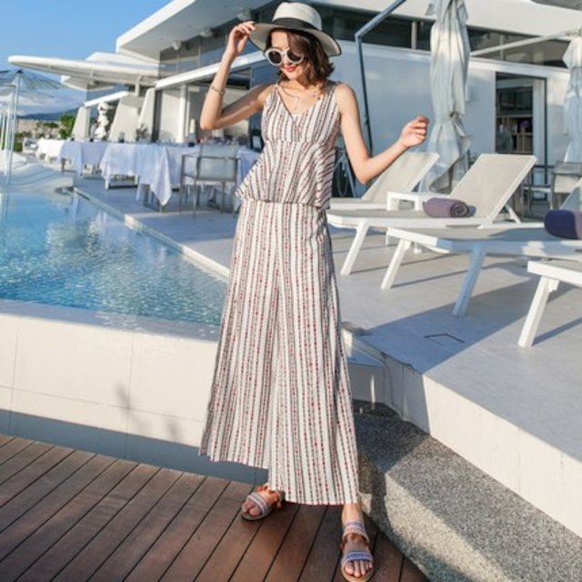 [해외] 여성 여름 해변 휴가 정장 비치 스커트 세트 얇은 바지 투피스